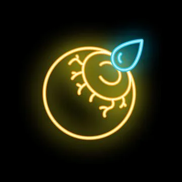 Neon icon of human eye receiving eye drop treatment Stock Illustration