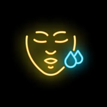 Neon icon of human face showing sad emotion with tears Stock Illustration