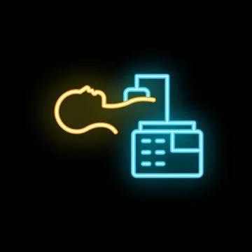 Neon icon of a human head connecting with a computer, symbolizing the concept イラスト素材