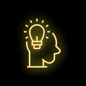 Neon icon of human head with light bulb representing ideas Stock Illustration