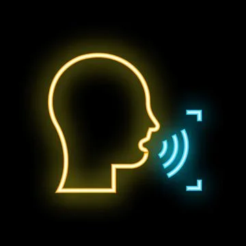 Neon icon of a human head recognizing and processing voice command Stock Illustration