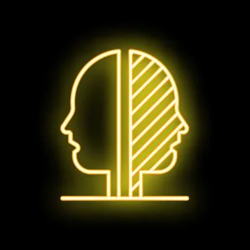 Neon icon of human head separated vertically showing two sides of personality Illustrazione stock