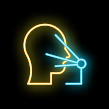 Neon icon of human head speaking in microphone representing podcast Illustration