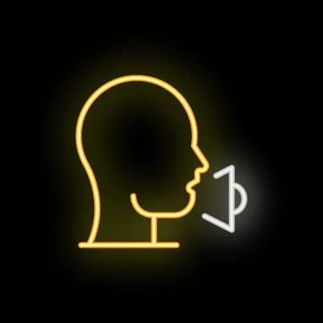 Neon icon of human head speaking loudly with sound wave Illustration