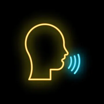 Neon icon of human head talking and communicating Illustration