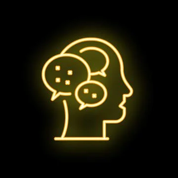 Neon icon of human head thinking with speech bubbles representing communicati Stock Illustration