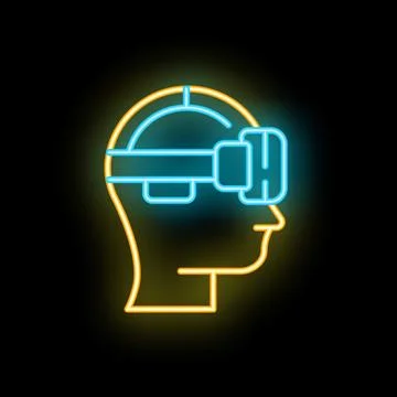 Neon icon of human head wearing vr glasses side view Stock Illustration