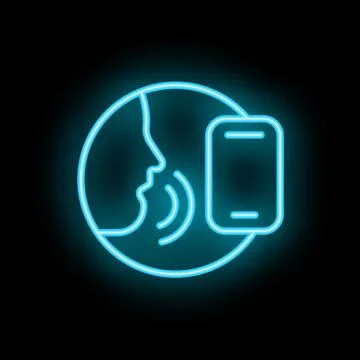 Neon icon of human profile talking to a smartphone Illustration
