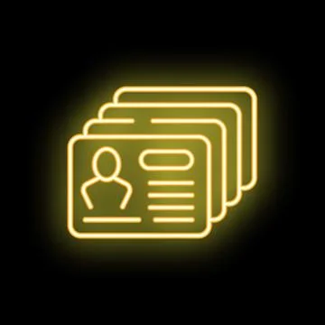 Neon icon of id cards representing user profile information Stock Illustration