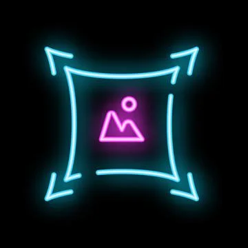 Neon icon of image being stretched by four arrows on black background Stock Illustration