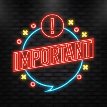 Neon Icon. Important red banner in flat style on white background. Vector Illustrazione stock
