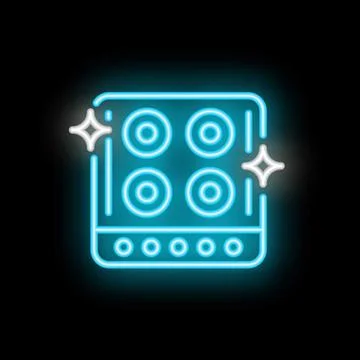 Neon icon of induction cooker glowing on dark background Stock Illustration