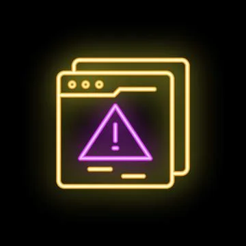 Neon icon of internet browser window displaying warning message 스톡 일러스트