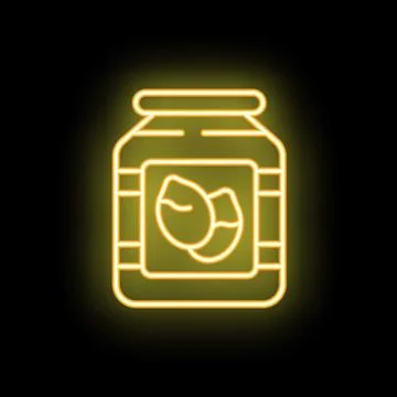 Neon icon of jar with coconut jam glowing on black background Stock Illustration