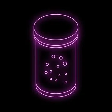 Neon icon of jar with effervescent tablets dissolving in water Ilustración de archivo