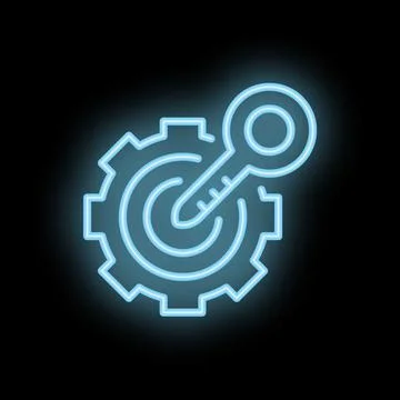 Neon icon of key unlocking a cogwheel on black background イラスト素材