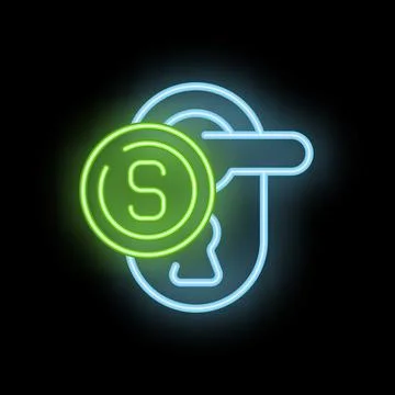 Neon icon of key unlocking dollar coin representing paid access Stock Illustration
