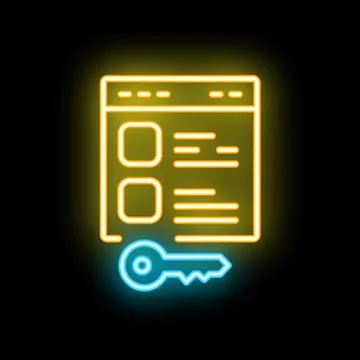 Neon icon of key unlocking web page content access 스톡 일러스트