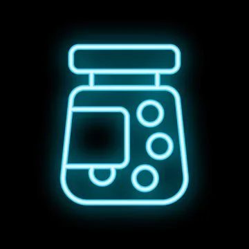 Neon icon of kitchen food processor appliance glowing on black background 스톡 일러스트