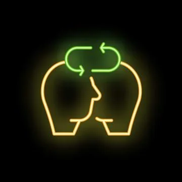 Neon icon of knowledge transfer and exchange between two people Stock Illustration