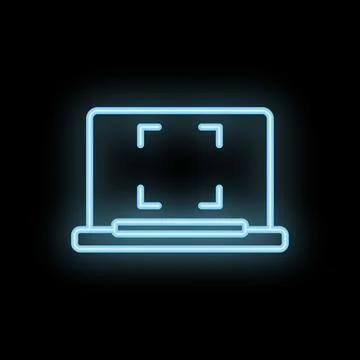 Neon icon of laptop computer showing focusing screen crosshair symbol Stock Illustration
