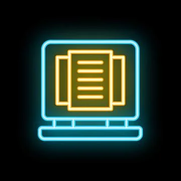 Neon icon of laptop displaying document management system Stock Illustration