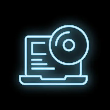 Neon icon of laptop displaying software installation process Stock Illustration