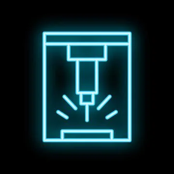 Neon icon of a laser cutting machine operating on material Stock Illustration