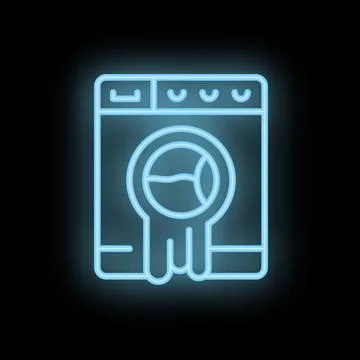Neon icon of a leaking washing machine on a black background Stock Illustration