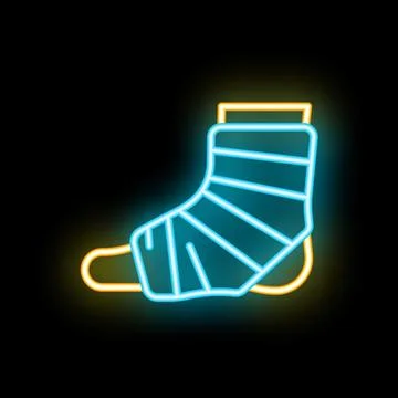 Neon icon of leg with plaster cast showing injury Stock Illustration