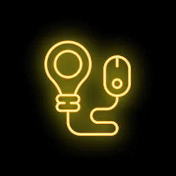 Neon icon of light bulb and mouse representing online idea generation 库存插图