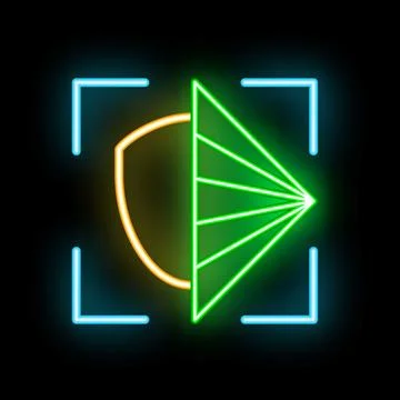 Neon icon of light dispersion physics experiment with prism Stock Illustration