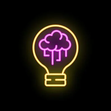 Neon icon of lightbulb with raining cloud representing brainstorming and idea Illustrazione stock