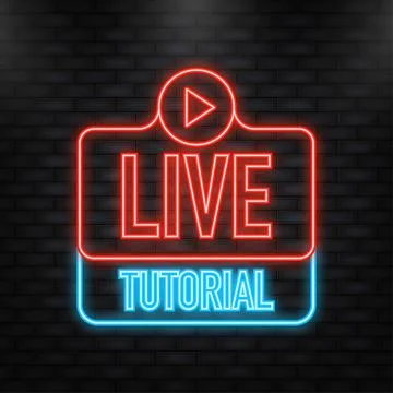 Neon Icon. Live tutorial icon on white background. Video tutorial banner Stock Illustration