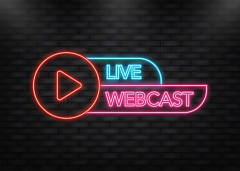 Neon Icon. Live Webcast Button, icon. Vector design. Live Webcast banner Иллюстрация