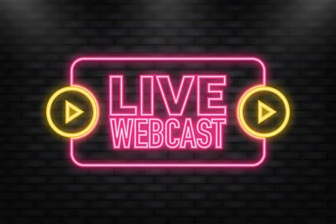 Neon Icon. Live Webcast Button, icon. Vector design. Live Webcast banner Illustrazione stock