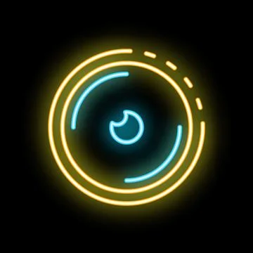 Neon icon of loading symbol with rotating circles on black background Ilustración de archivo