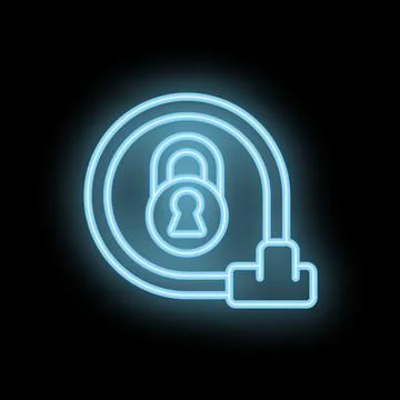 Neon icon of locked cable symbolizing data protection Stock Illustration