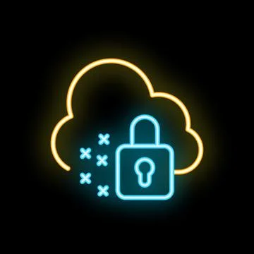 Neon icon of locked cloud computing with data protection Stock Illustration