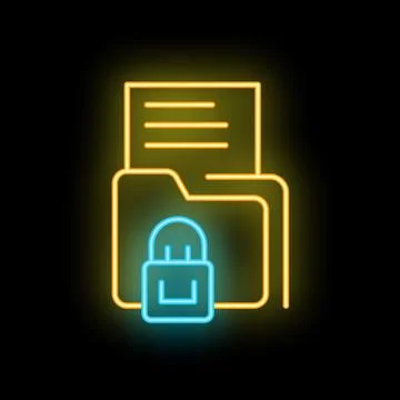 Neon icon of locked folder protecting confidential documents 스톡 일러스트