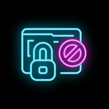 Neon icon of a locked padlock on a computer folder is shown with a bright pin 스톡 일러스트