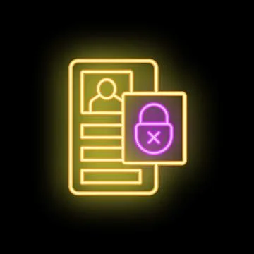 Neon icon of locked personal data showing cyber security Stock Illustration