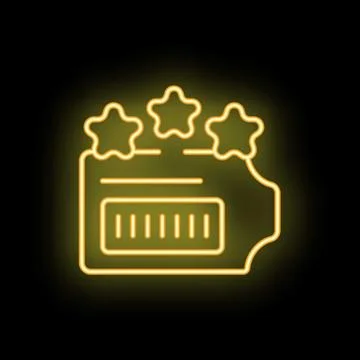 Neon icon of loyalty program with card and stars glowing on black background 스톡 일러스트