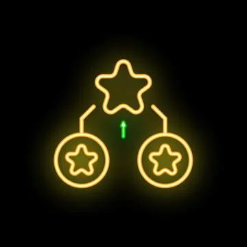 Neon icon of loyalty program with increasing stars showing progress Illustrazione stock