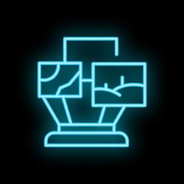 Neon icon of a machine learning system analyzing images for patterns Stock Illustration