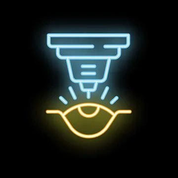Neon icon of a machine performing laser eye surgery Stock Illustration