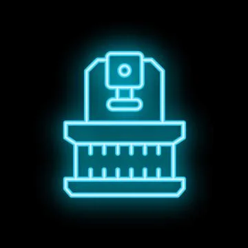 Neon icon of machine processing food products in factory Stock Illustration