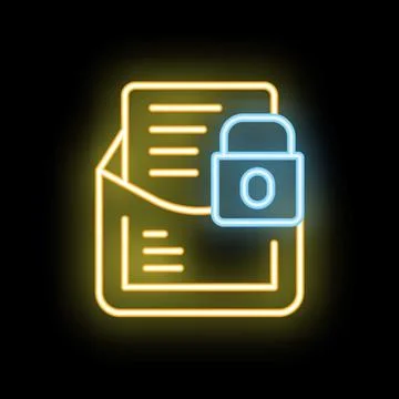 Neon icon of mail envelope with lock representing email security Stock Illustration