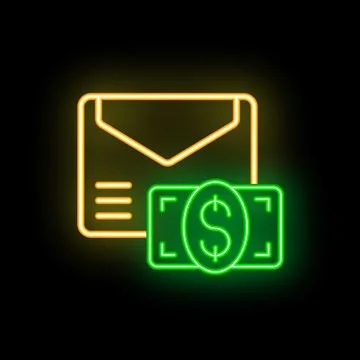 Neon icon of mail envelope representing sending money online Stock Illustration
