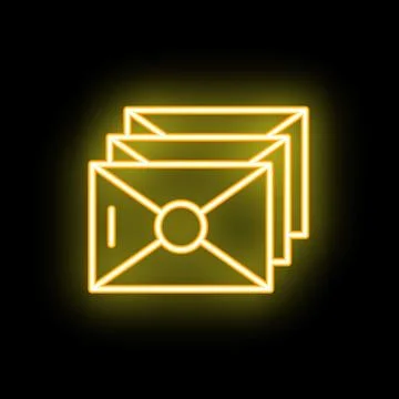 Neon icon of mail envelopes glowing on black background Stock Illustration